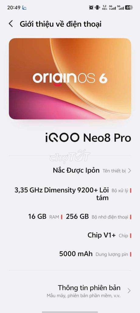 iQOO Neo8 Pro 16GB/256GB Đen. Mua bán Điện thoại tại Thành phố Nha Trang Khánh Hòa được đăng bởi Trần Kiệt hình 1