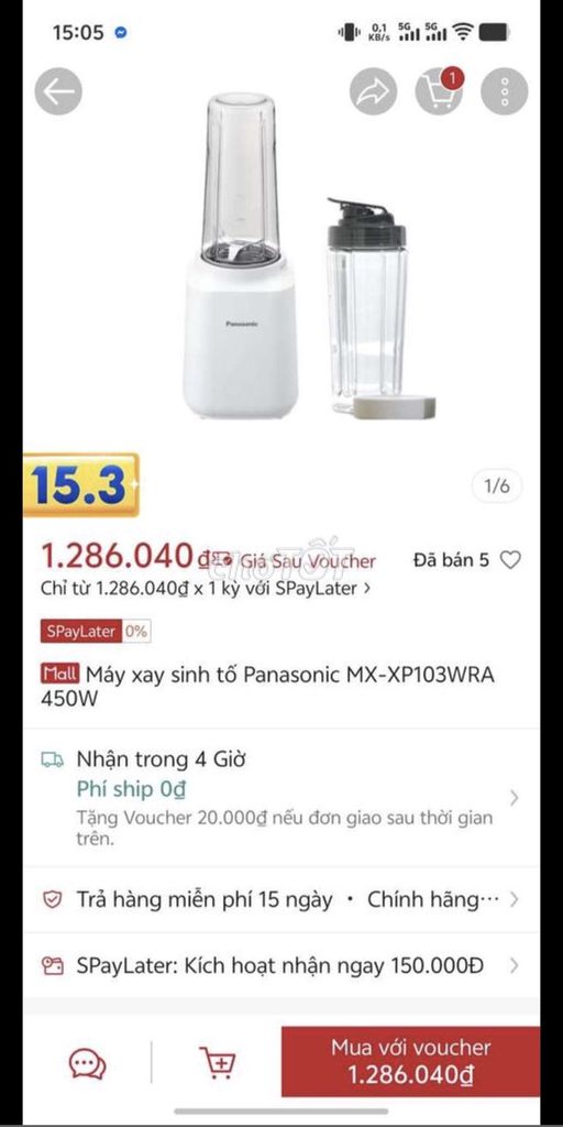 Máy xay sinh tố Panasonic MX-XP103WRA Trắng. Mua bán Bếp, lò, đồ điện nhà bếp tại Thành phố Thủ Đức Tp Hồ Chí Minh được đăng bởi MrT hình 1