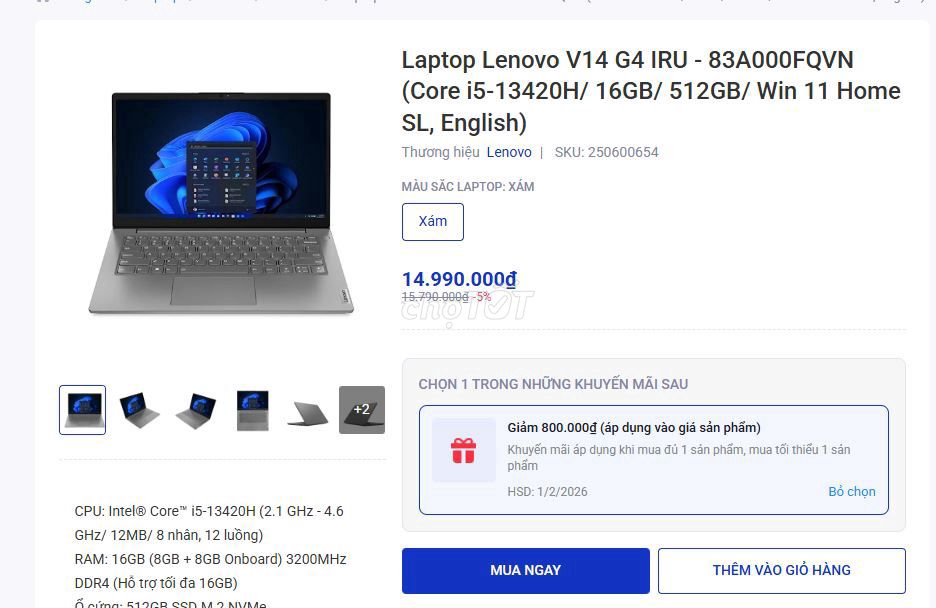Máy NEW Lenovo V14 G4 i5-13420H/Ram 16GB/512GB. Mua bán Laptop tại Quận Gò Vấp Tp Hồ Chí Minh được đăng bởi Văn Trực hình 1