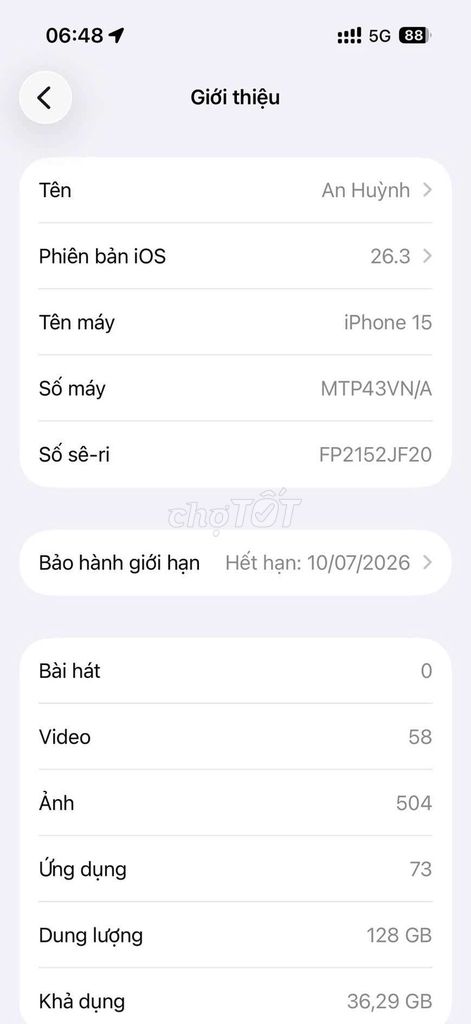 iPhone 15 128GB Xanh ngọc VN/A. Mua bán Điện thoại tại Quận Bình Tân Tp Hồ Chí Minh được đăng bởi Nhut Huynh hình 1