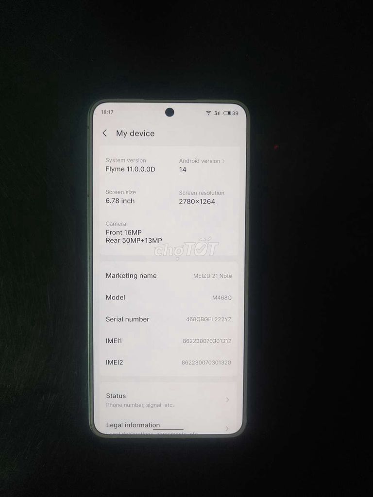 Meizu 21 Note 8gen2/512GB Trắng. Mua bán Điện thoại tại Huyện Hóc Môn Tp Hồ Chí Minh được đăng bởi zchợtootz hình 1