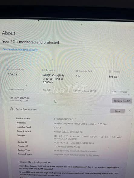 CPU Intel Core i3-10100F. Mua bán Linh kiện (RAM, Card...) tại Thành phố Tây Ninh Tây Ninh được đăng bởi NQ hình 1