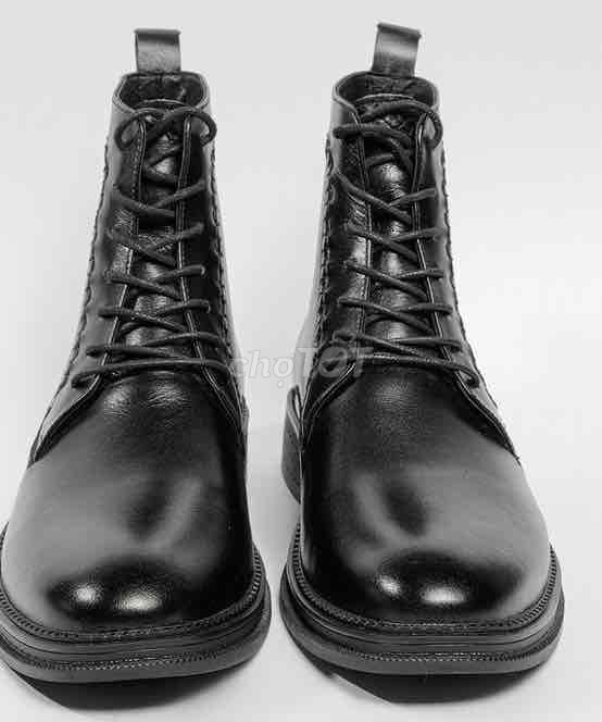 GIÀY BỐT CỔ CAO DA BÒ MÀU ĐEN DÂY BUỘC BOOTS-05