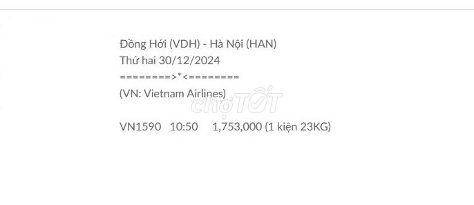 Đồng Hới (VDH) - Hà Nội (HAN) Thứ hai 30/12/2024