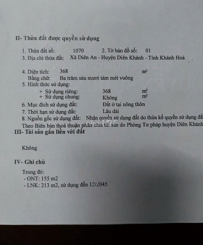 Bán đất Diên An - Diên Khánh   ⚡️Diện tích : 368m2 có 155m2 đất ở. Mua bán đất tại Huyện Diên Khánh Khánh Hòa được đăng bởi Văn Liêm Đất Xã Ven Biển hình 1