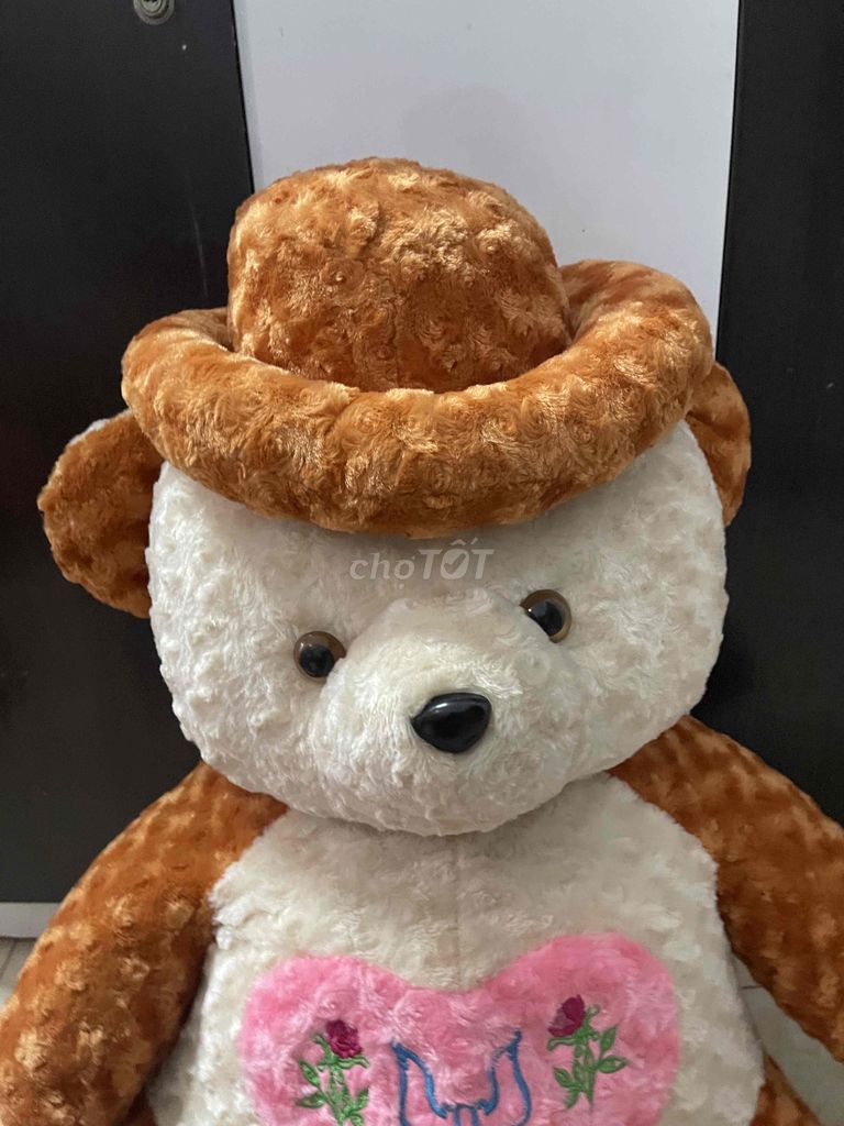 Gấu teddy 90cm có nón, chữ I Love You mới 95%