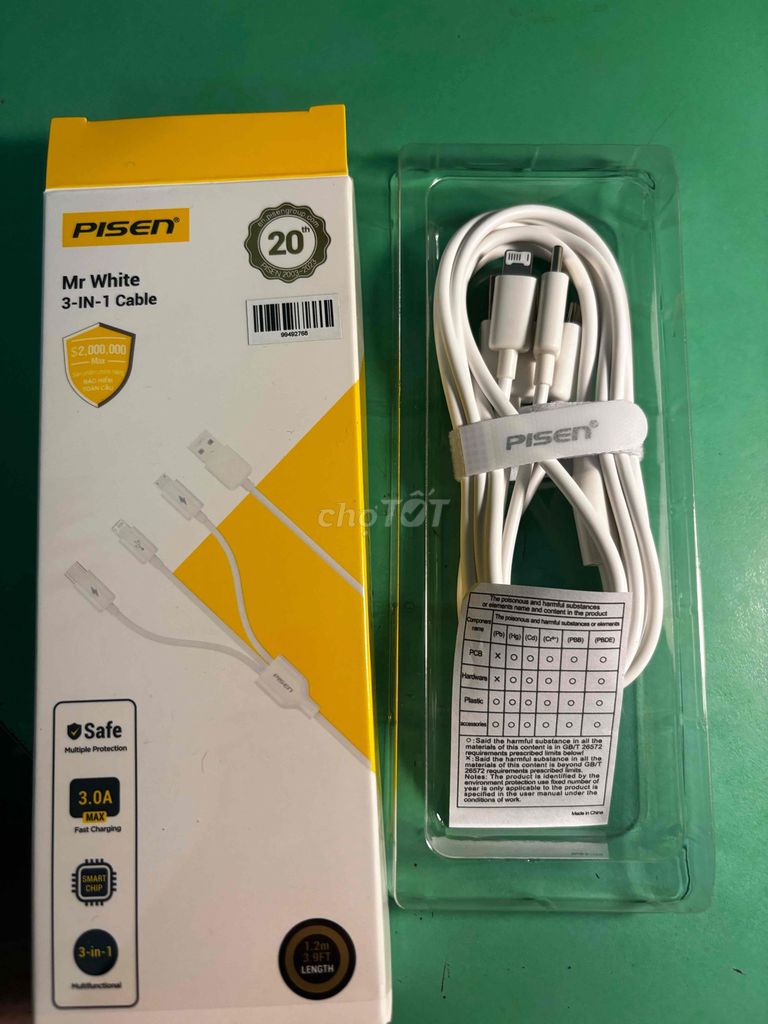 Cáp sạc Pisen Mr White 3-IN-1 Trắng. Mua bán Phụ kiện (Màn hình, Chuột...) tại Huyện An Dương Hải Phòng được đăng bởi Minh Quang hình 1