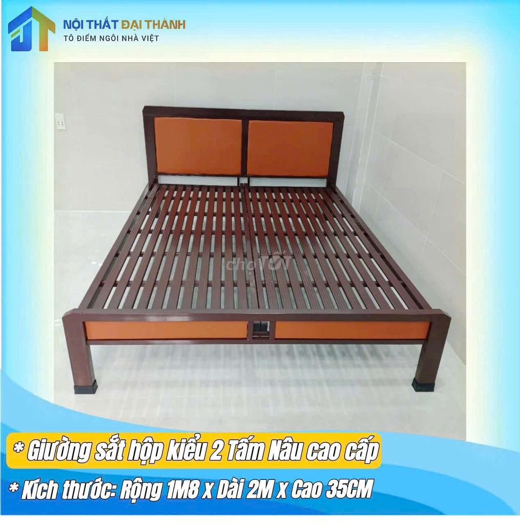 Giường sắt hộp Kiểu 2 Tấm Nâu, giao hỏa tốc Tp.HCM