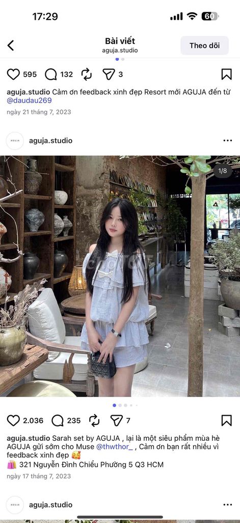 Bộ đồ AGUJA SARAH SET Nữ size M. Mua bán Quần áo tại Quận 1 Tp Hồ Chí Minh được đăng bởi Thư Thư hình 1