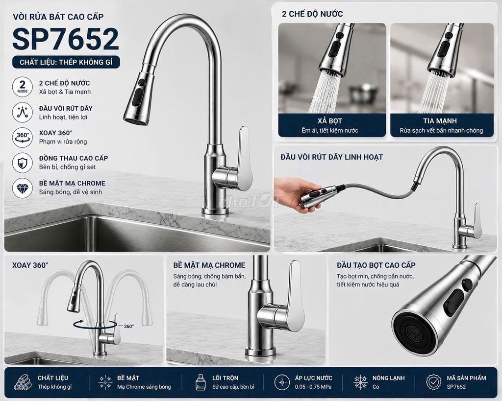 Vòi rửa bát SP7652. Mua bán Thiết bị vệ sinh, nhà tắm tại Quận Thanh Xuân Hà Nội được đăng bởi Hoàng Bảo Trân hình 1