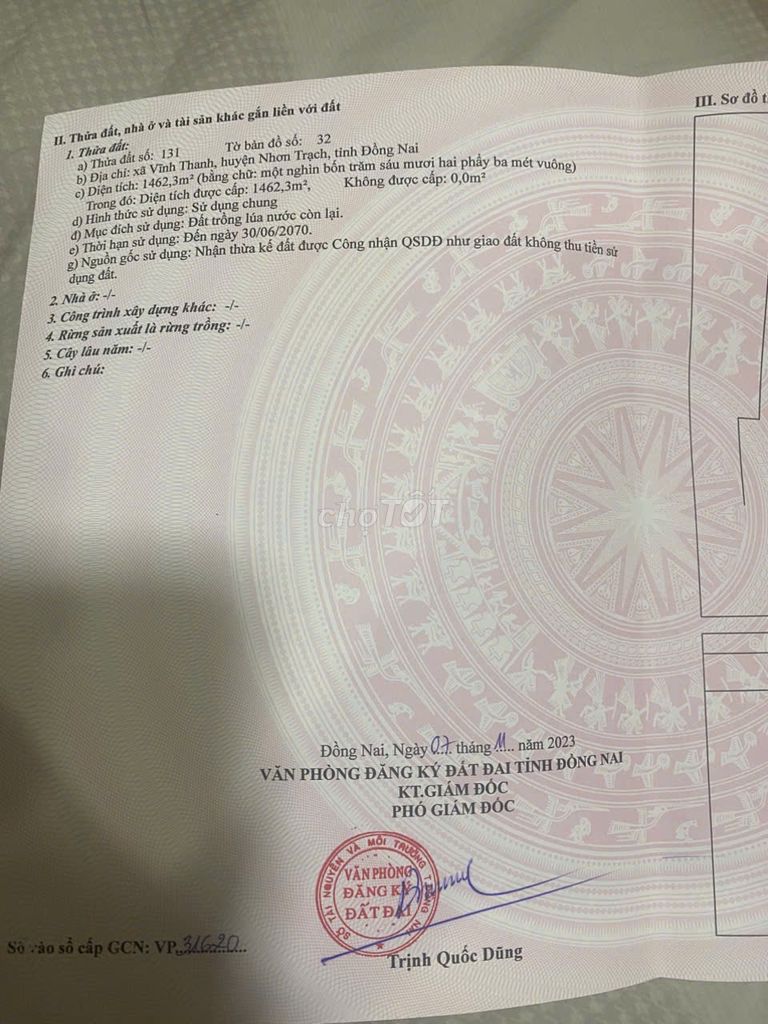 Bán đất xã Vĩnh Thanh, Nhơn Trạch, Đồng Nai (Có TL)