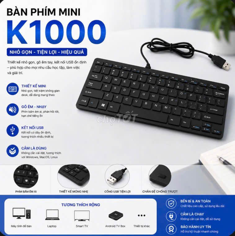 Bàn phím K1000 Đen USB Đa nền tảng. Mua bán Phụ kiện (Màn hình, Chuột...) tại Thành phố Thủ Đức Tp Hồ Chí Minh được đăng bởi Cũ Giá Rẻ hình 1