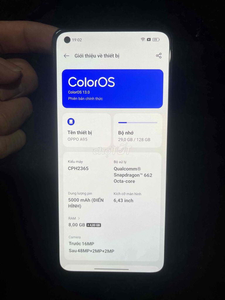OPPO A95 128GB/8GB zin full có gl. Mua bán Điện thoại tại Huyện Bình Chánh Tp Hồ Chí Minh được đăng bởi Mr Đoàn  hình 1