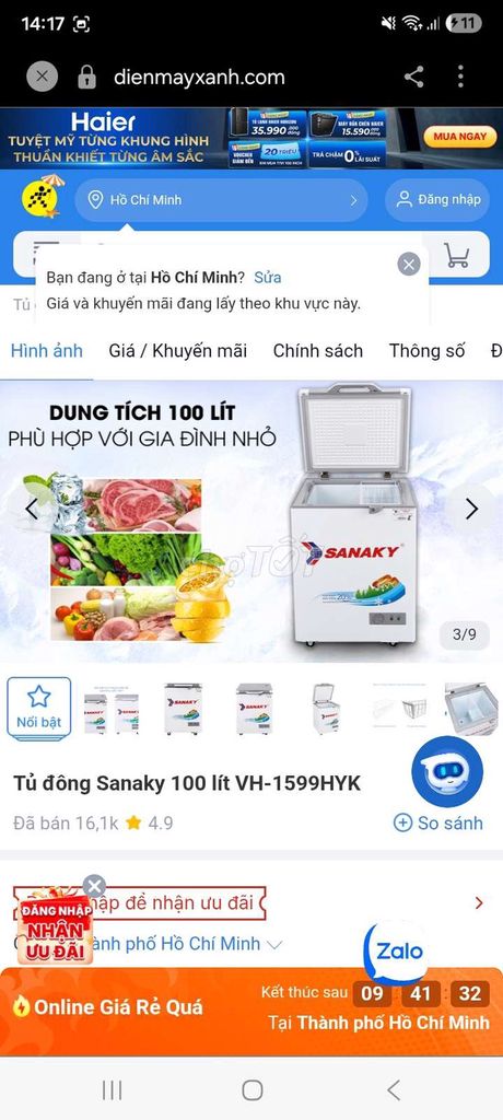 Tủ đông Sanaky VH-1599HYK 100 lít. Mua bán Tủ lạnh tại Quận Nam Từ Liêm Hà Nội được đăng bởi Hoanglong78 hình 1