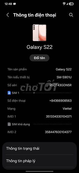 Samsung Galaxy S22 Hồng Đã sử dụng. Mua bán Điện thoại tại Quận Bình Thạnh Tp Hồ Chí Minh được đăng bởi Hội Đồ Điện Tử hình 1