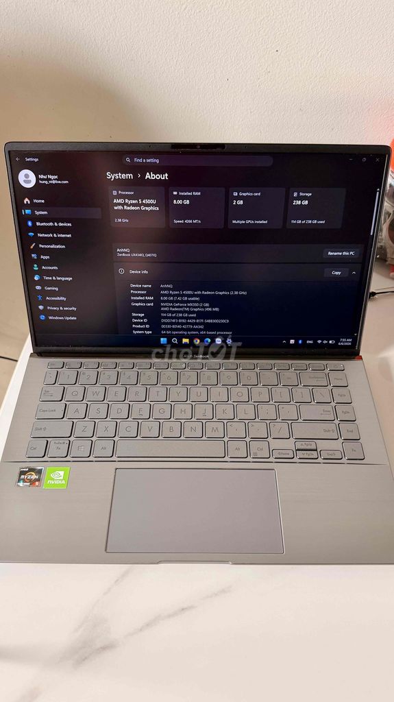 Asus Zenbook Q407IQ 14 inch 8GB/256GB. Mua bán Laptop tại Quận Đống Đa Hà Nội được đăng bởi Nguyễn Tiến Hưng hình 1