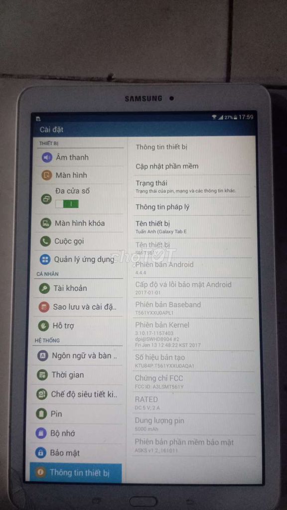 Samsung Galaxy Tab E Trắng 5000mAh. Mua bán Máy tính bảng tại Thành phố Dĩ An Bình Dương được đăng bởi Nguyễn Thị Lai hình 1