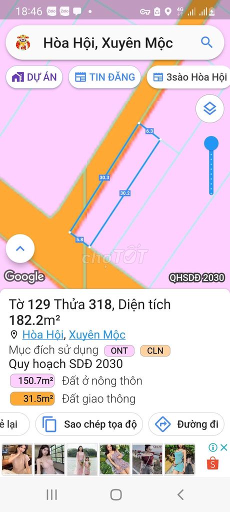 Bán đất xãHòa Hội có nhà cấp 4 có 2 mặt tiền Hòa Hội 6mx30m Có 100m2tc