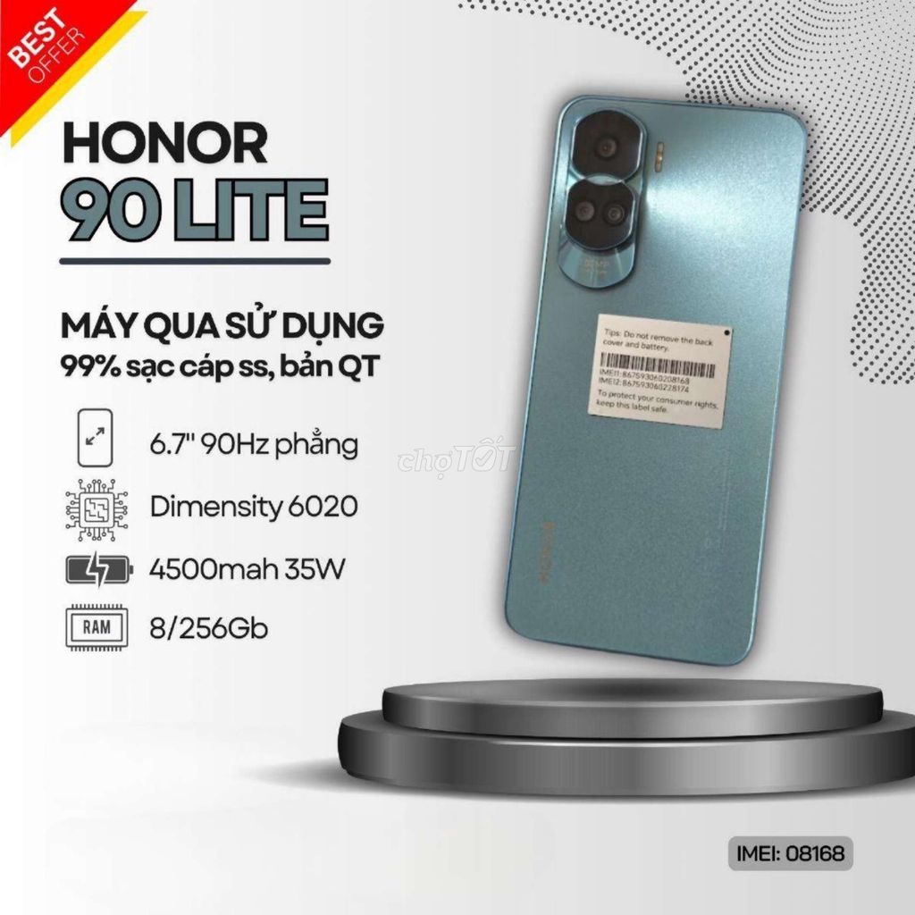 ⭐HONOR 90 LITE BẢN QT 8/256GB MẠNH ĐẸP (XANH/ĐEN)