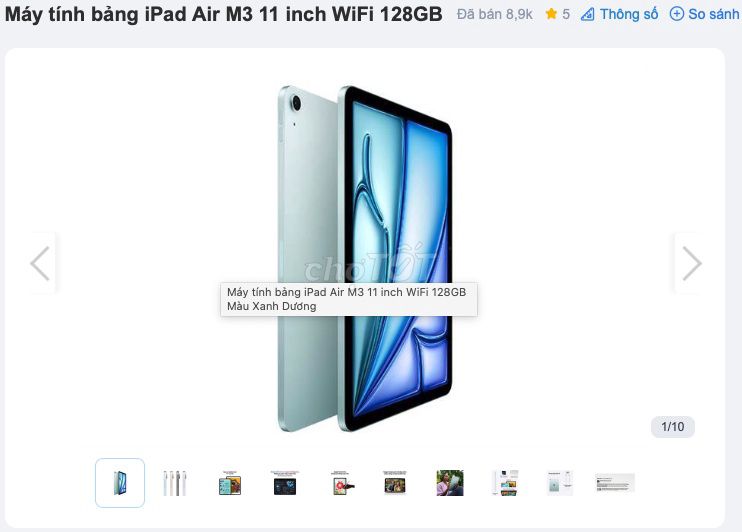 Apple iPad Air M3 11 inch 128GB Sky Blue. Mua bán Máy tính bảng tại Thị xã Tân Uyên Bình Dương được đăng bởi Đặng Trí hình 1