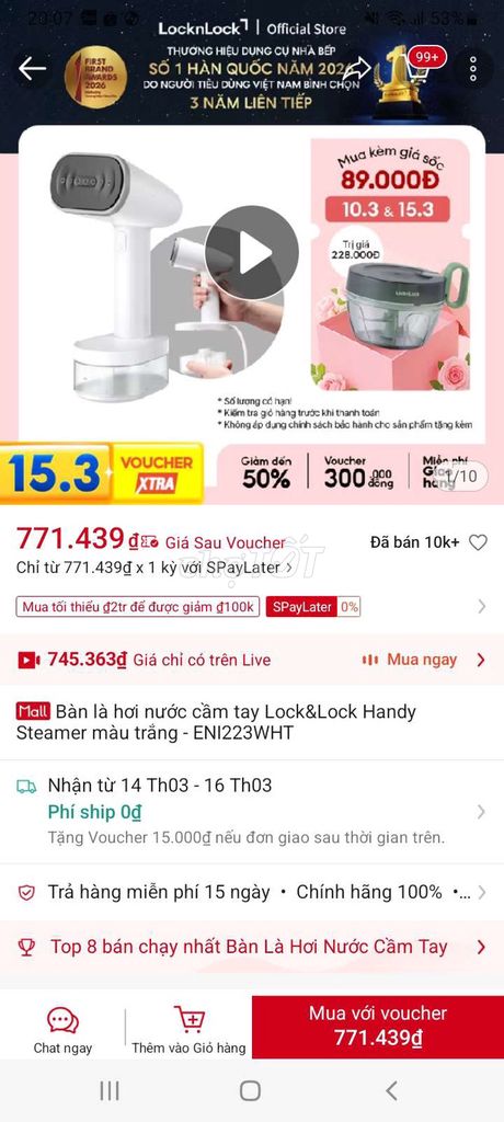 Bàn ủi hơi nước Lock&Lock Handy Steamer Trắng. Mua bán Nội thất, đồ gia dụng khác tại Quận 7 Tp Hồ Chí Minh được đăng bởi Hồn Lìa Khỏi Xác hình 1
