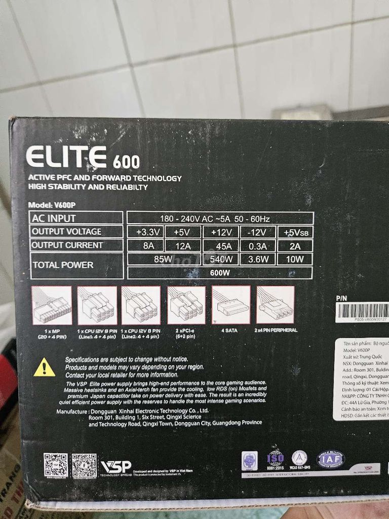 Vỏ case kèm nguồn VSP Elite 600 Đen. Mua bán Linh kiện (RAM, Card...) tại Thị xã Bến Cát Bình Dương được đăng bởi Trọng hình 1