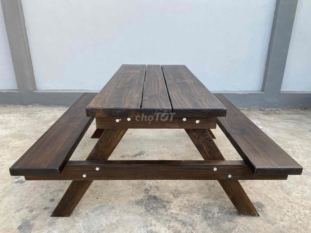 Bàn ghế quán ăn gỗ thông dài 1,2m rộng 60cm