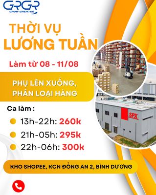 KCN ĐỒNG AN 2 NHẬN KHO SHOPEE LƯƠNG TUẦN. Việc làm tại Thành phố Thủ Dầu Một Bình Dương được đăng bởi Công ty TNHH GRGR hình 1