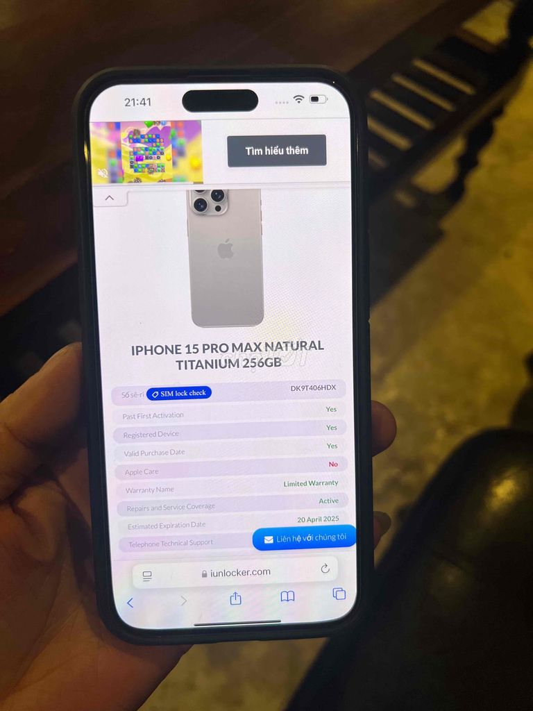 iphone 15 pro max 256gb mã VN/A pin 97 còn BH 2 th