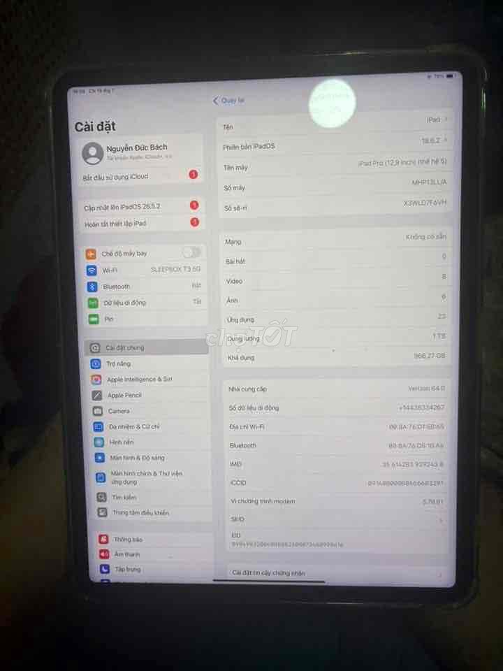Apple iPad Pro 2021 12.9 inch 1TB bypass. Mua bán Máy tính bảng tại Quận Tân Bình Tp Hồ Chí Minh được đăng bởi Tran vu ki hình 1