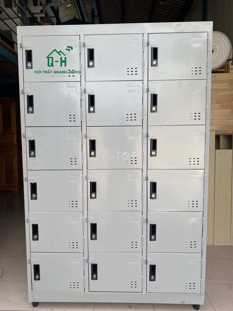 TỦ LOCKER 18 CỬA TĨNH ĐIỆN = TỦ SẮT HỒ SƠ XÁM