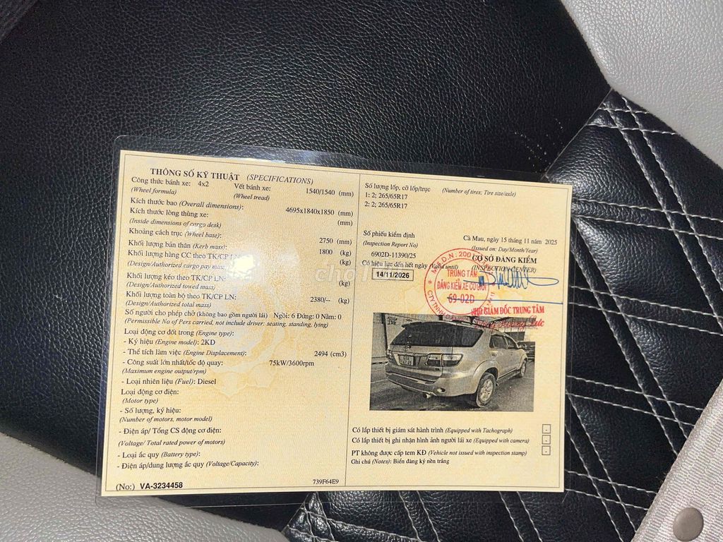 Toyota Fortuner 2010 2.5G - 198000 km. Mua bán Ô tô tại Quận Cái Răng Cần Thơ được đăng bởi nguyễn tường vi hình 4