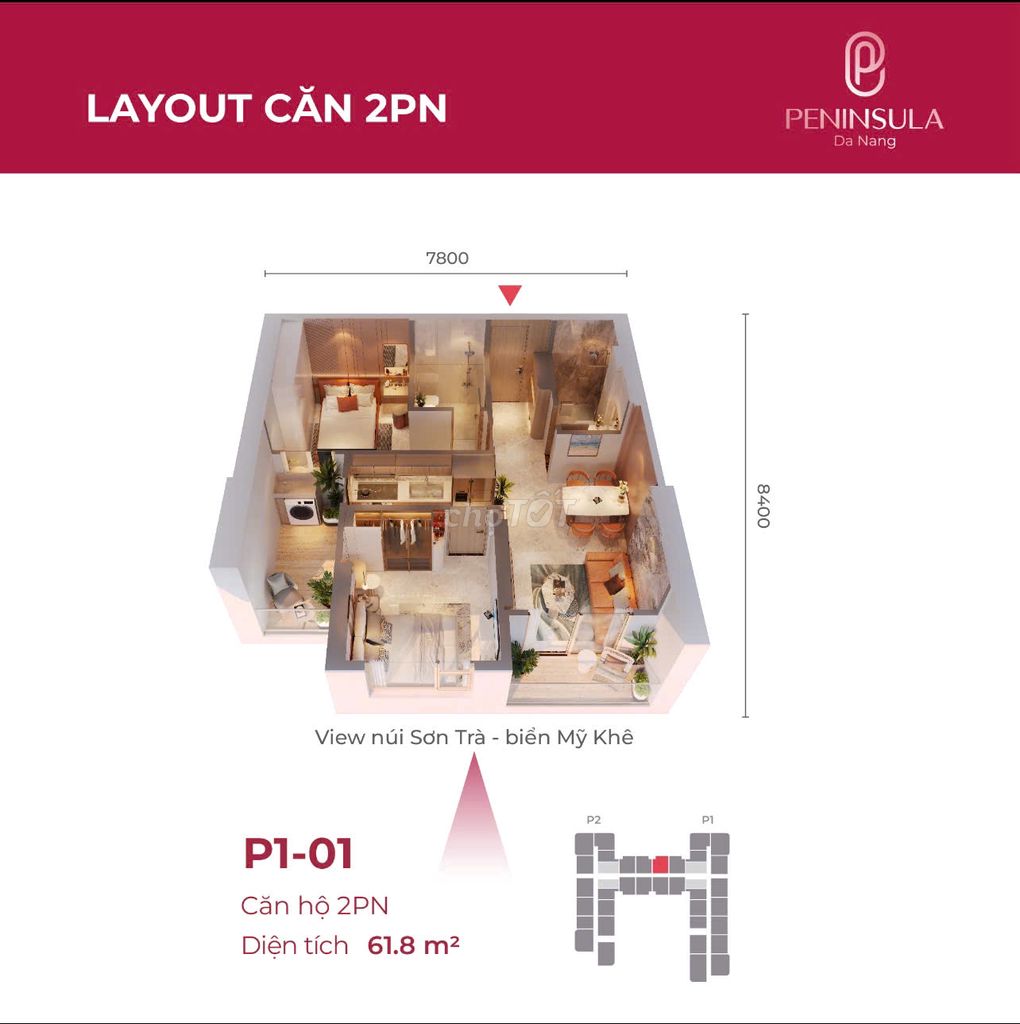 BÁN CĂN HỘ 2PN - 61,8 m2 PENINSULA - GIÁ 3,2 TỶ BÀN GIAO FULL NỘI THẤT. Mua bán Căn hộ/Chung cư tại Quận Sơn Trà Đà Nẵng được đăng bởi Bùi Bình Đất Xanh hình 2