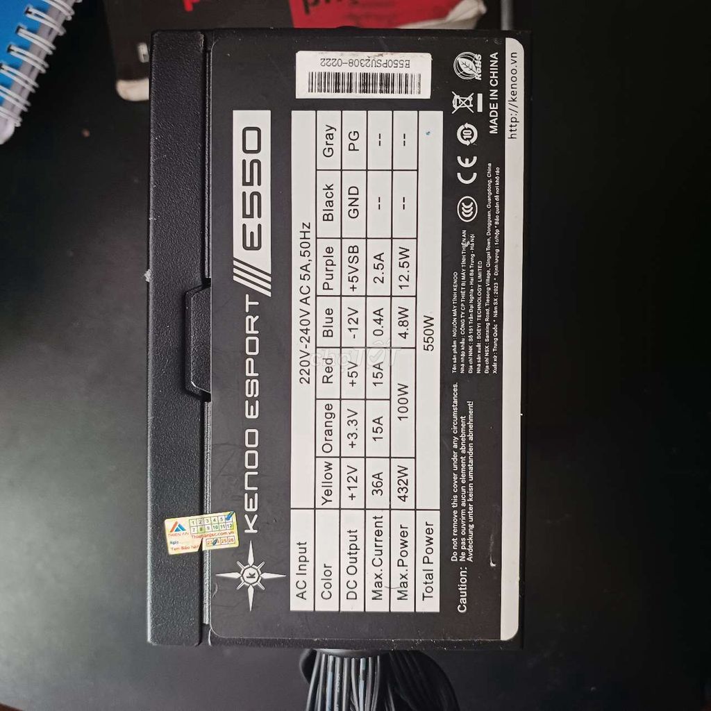 Nguồn máy tính Kenoo Esport E550 550W Đen. Mua bán Linh kiện (RAM, Card...) tại Huyện Thanh Trì Hà Nội được đăng bởi Nam Co hình 1