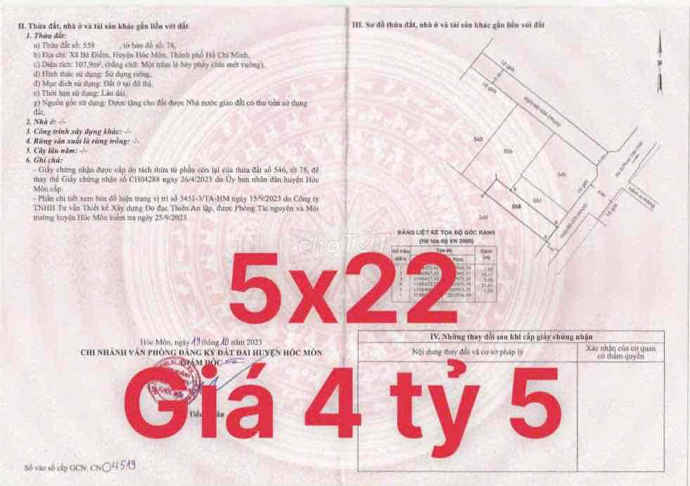 ✅BÁN LÔ ĐẤT THỔ CƯ BÀ ĐIỂM, 2/ PHAN VĂN HỚN, GẦN CHỢ BÀ ĐIỂM.