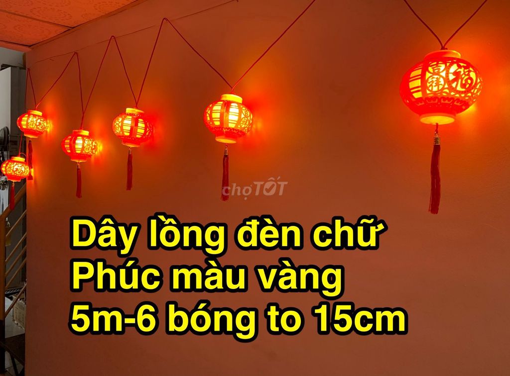 Dây lồng đèn chữ Phúc màu vàng 5m-6 bóng giá 255k