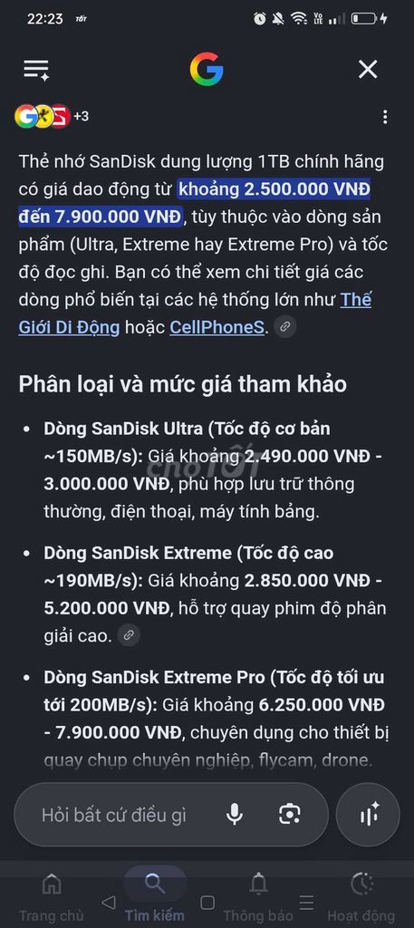 SanDisk Extreme PRO 1TB 200MB/s. Mua bán Phụ kiện (Màn hình, Chuột...) tại Huyện Gia Lộc Hải Dương được đăng bởi Khải Anh Trần hình 1