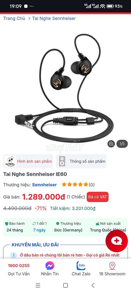 Tai nghe Sennheiser IE 60. Mua bán Tivi, Âm thanh tại Quận 11 Tp Hồ Chí Minh được đăng bởi CHANNAL Noble falcon anc  hình 1