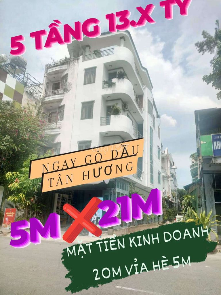 ĐƯỜNG NHỰA XE TẢI NÉ 20M LỀ 5M GÒ DẦU TÂN HƯƠNG 5 TẦNG 5M21M HƠN 13 TỶ