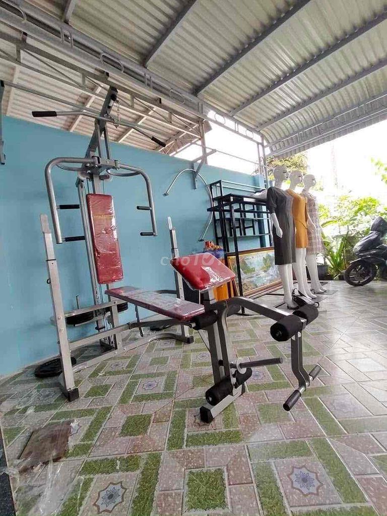 thanh lý giàn đa năng kèm 70kg tạ gang 1 đòn 1,8m