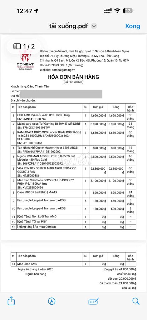 CPU AMD Ryzen 5 7600 AM5. Mua bán Linh kiện (RAM, Card...) tại Thành phố Mỹ Tho Tiền Giang được đăng bởi Đặng Thành Tấn hình 1