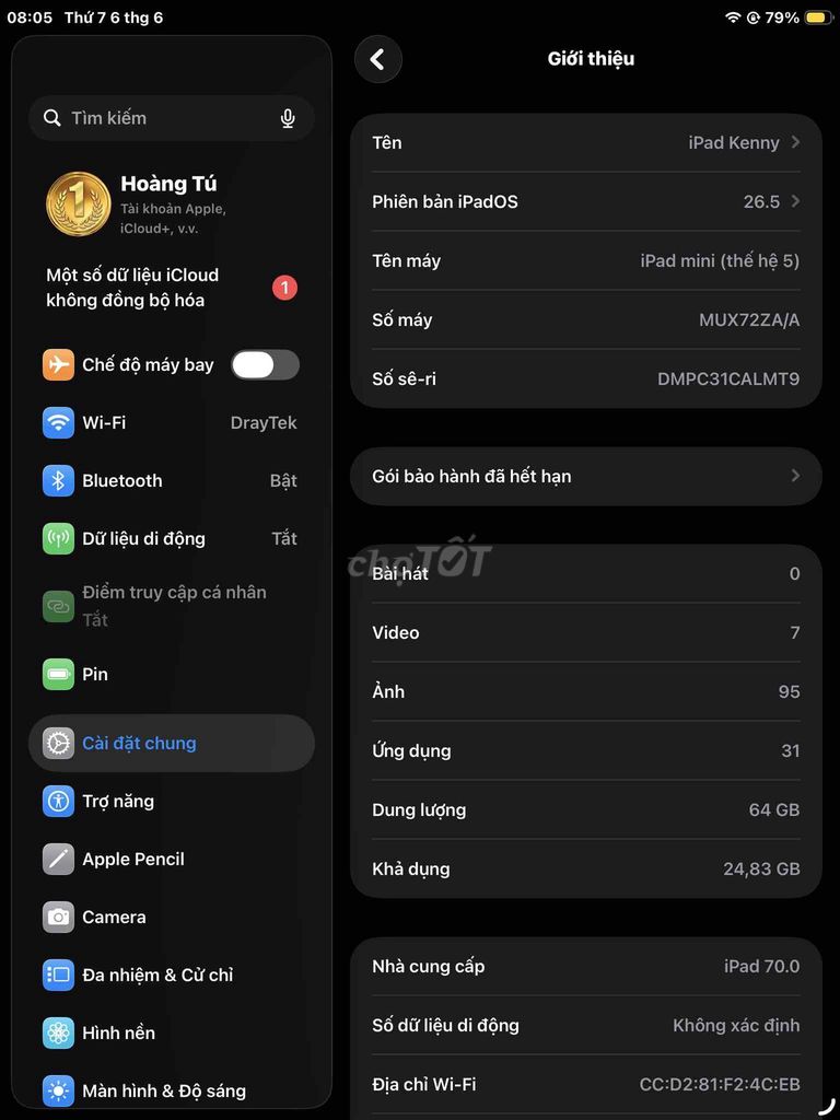 Apple iPad mini 5 64GB Hồng 99%. Mua bán Máy tính bảng tại Huyện Văn Giang Hưng Yên được đăng bởi Hoàng Tú hình 1