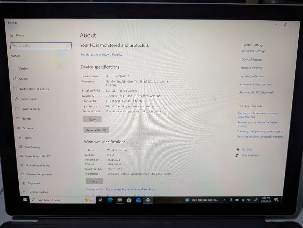 Microsoft Surface Pro 7+  i5 gen11/ 8GB/256GB. Mua bán Laptop tại Huyện Hóc Môn Tp Hồ Chí Minh được đăng bởi Nội địa Nhật hình 1