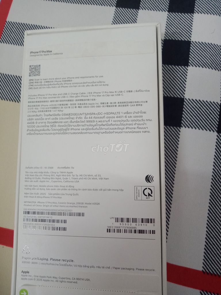 Apple iPhone 17 Pro Max 256GB Cam. Mua bán Điện thoại tại Quận 6 Tp Hồ Chí Minh được đăng bởi nguyen khac đại hình 1