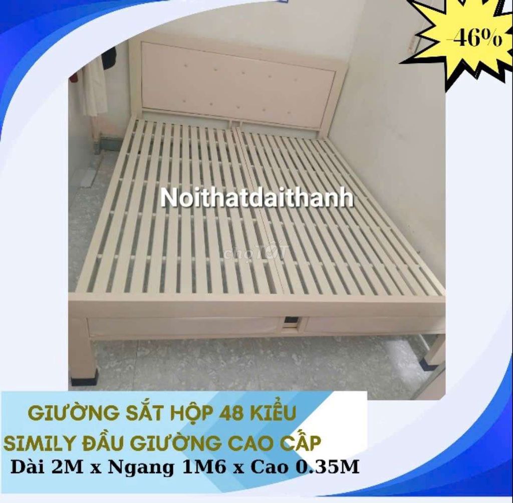 ☺️Giường sắt 1M6x2M Hộp 4x8 mẫu cao cấp MÀU KEM