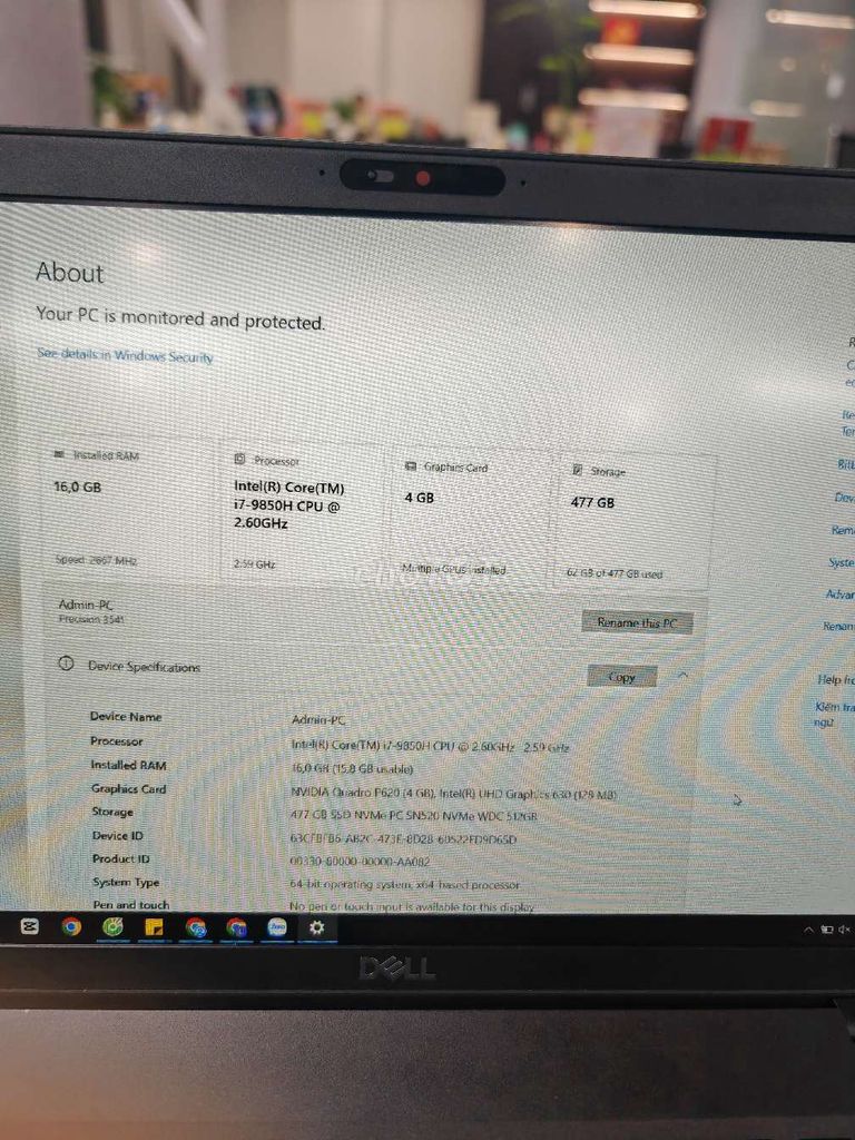 Dell Precision 3541 i7-9850H 16GB/477GB. Mua bán Laptop tại Quận Nam Từ Liêm Hà Nội được đăng bởi link hình 1