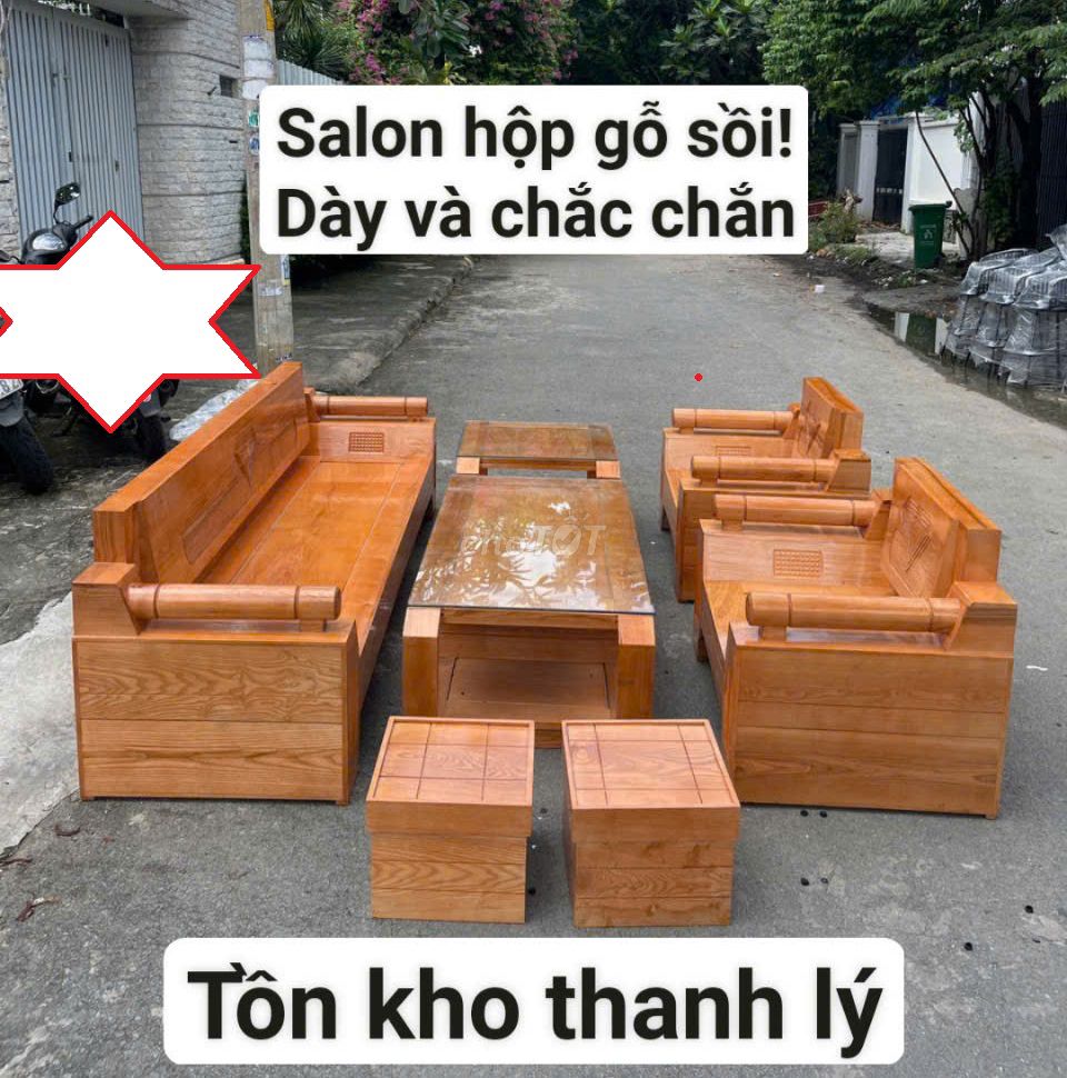 Bộ Bàn Ghế salon gỗ sồi cao cấp 7 món mới 100%