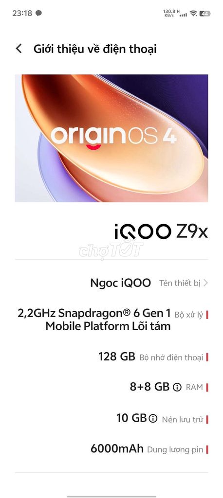 iQOO Z9x 128GB. Mua bán Điện thoại tại Huyện Yên Định Thanh Hóa được đăng bởi Lưu Văn Dương hình 1