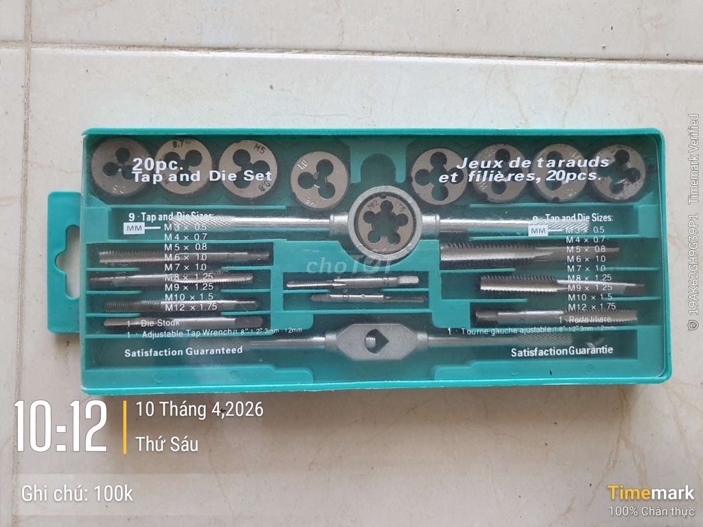 Bộ dụng cụ Taro ren M3-M12. Mua bán Đồ chuyên dụng, Giống nuôi trồng tại Thành phố Qui Nhơn Bình Định được đăng bởi Việt Cường hình 1