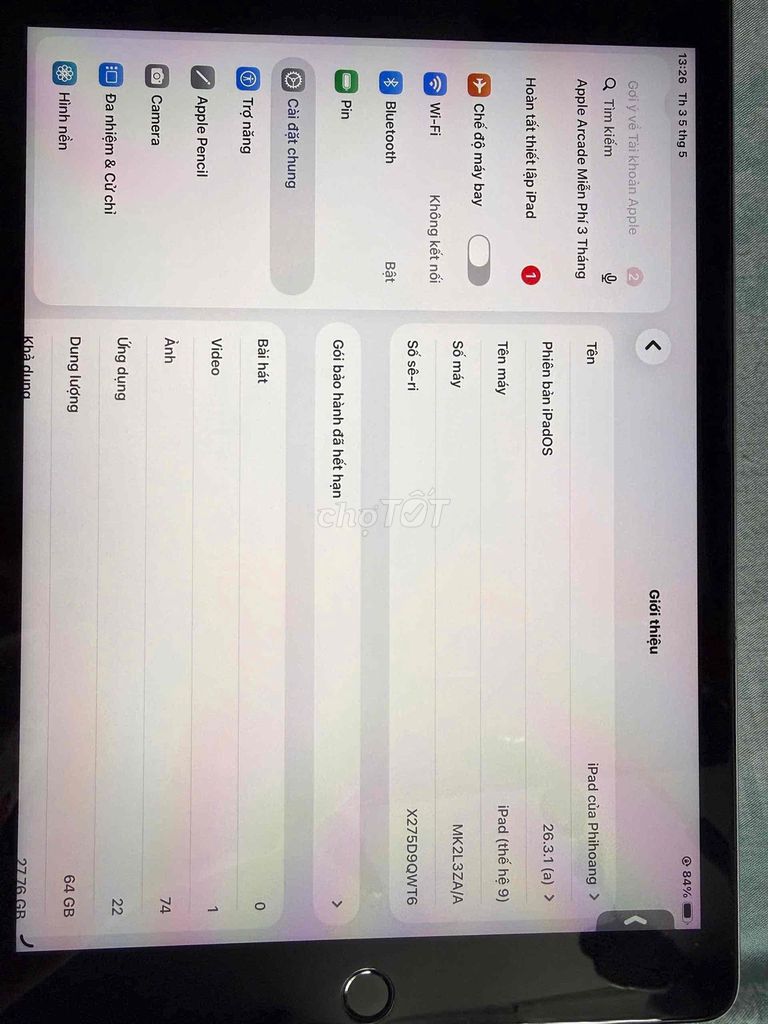Apple iPad Gen 9 64GB Bạc. Mua bán Máy tính bảng tại Quận Tân Phú Tp Hồ Chí Minh được đăng bởi Minh Tú hình 1